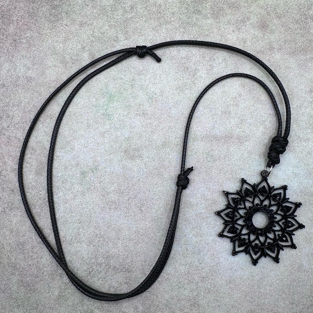 Black Filigree Sunburst Pendant Necklace - Women's Jewelry - Picture 3 of 5